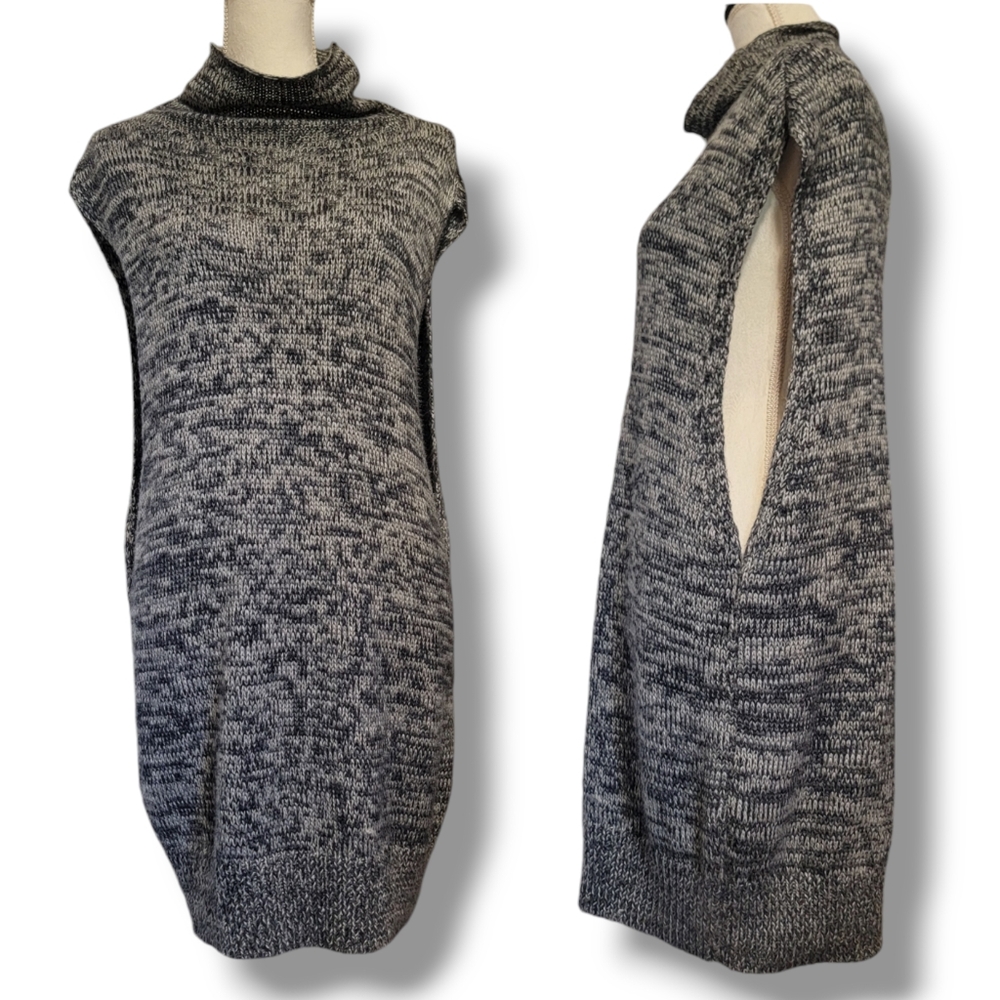 Poles Alpaca Silk Long Cable Knit Mock High Neck Tunic Sweater Vest Large - Picture 2 of 13